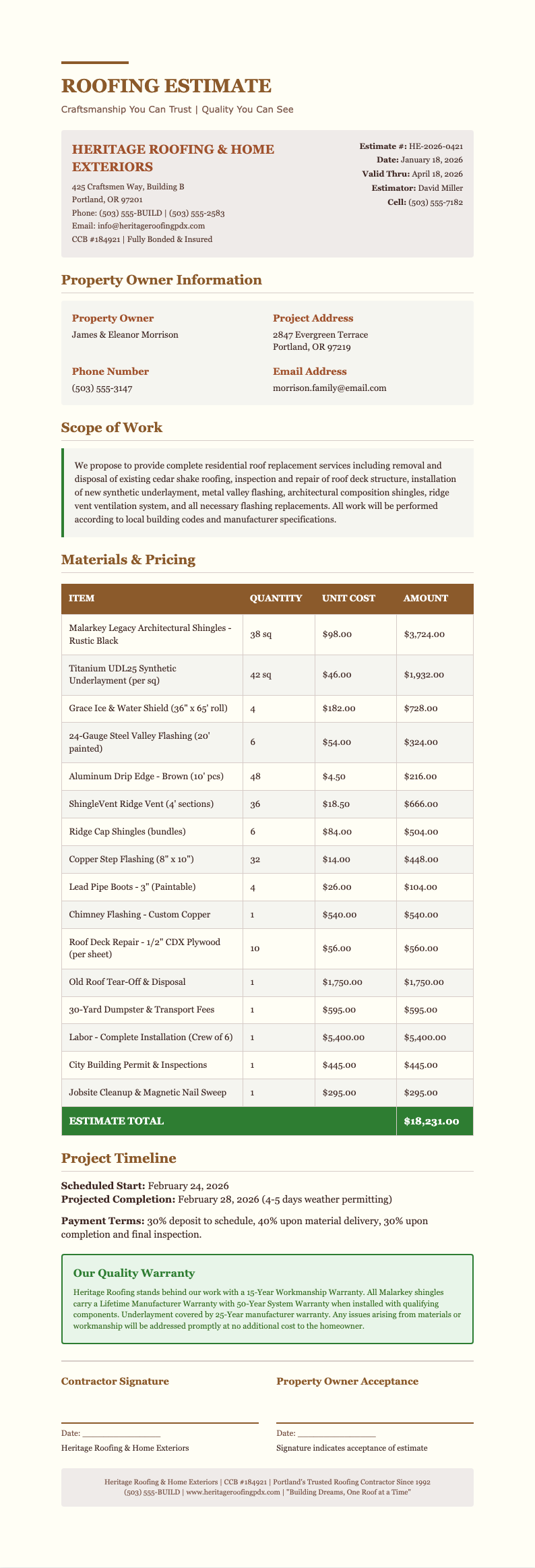 Builder trustworthy roofing quotation